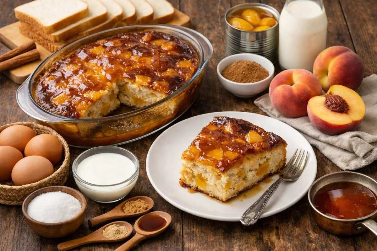 Masz czerstwy chleb i oto sekret twojej babci na wilgotny budyń z brzoskwiniami